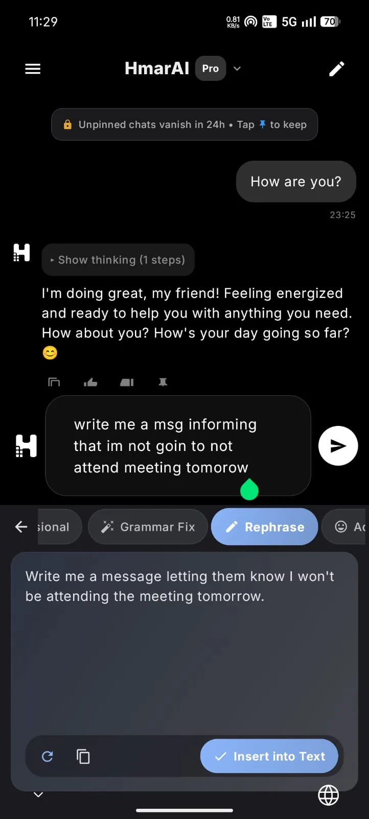 HmarAI Rephrase Grammar Fix toolbar