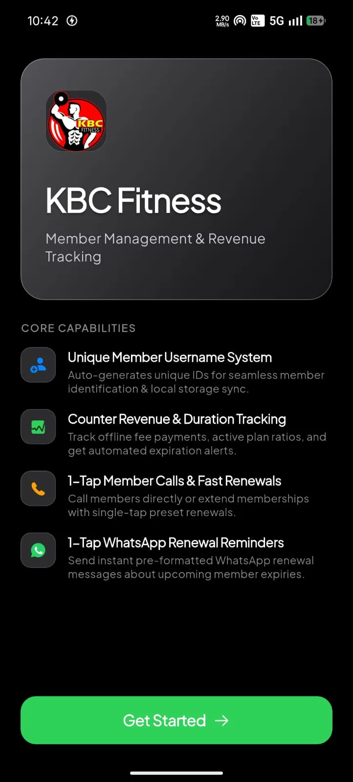 KBC Fitness app onboarding