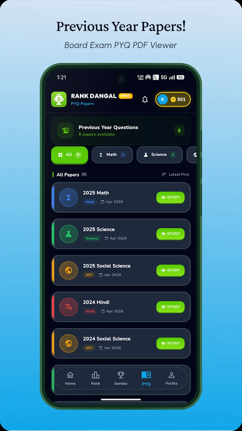 Rank Dangal app PYQ dark UI